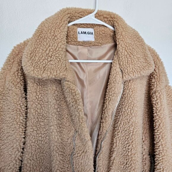 I.AM.GIA Pixie Oversized Teddy Coat Caramel Sherpa Zip Up Jacket Coat Women XS - Picture 5 of 8